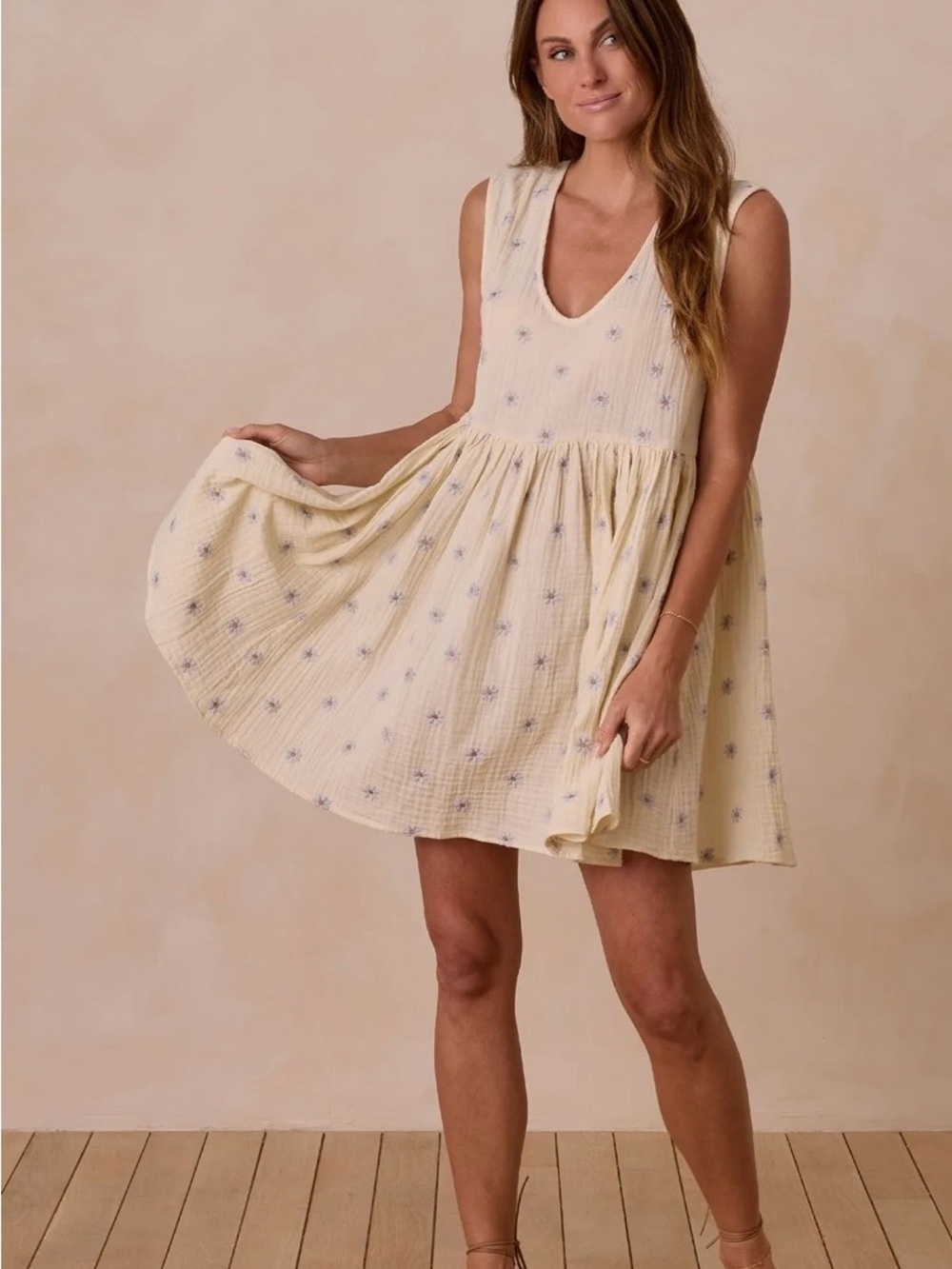 Rylee + Cru Pale Yellow Sleeveless Floral Swing Dress